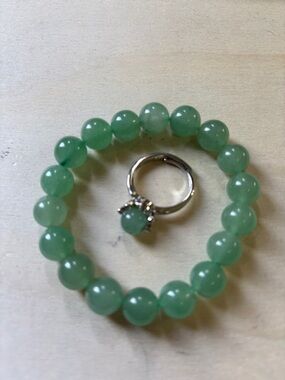 Green Aventurine 10mm Bead Stretch Bracelet and Ring Jewelry Set